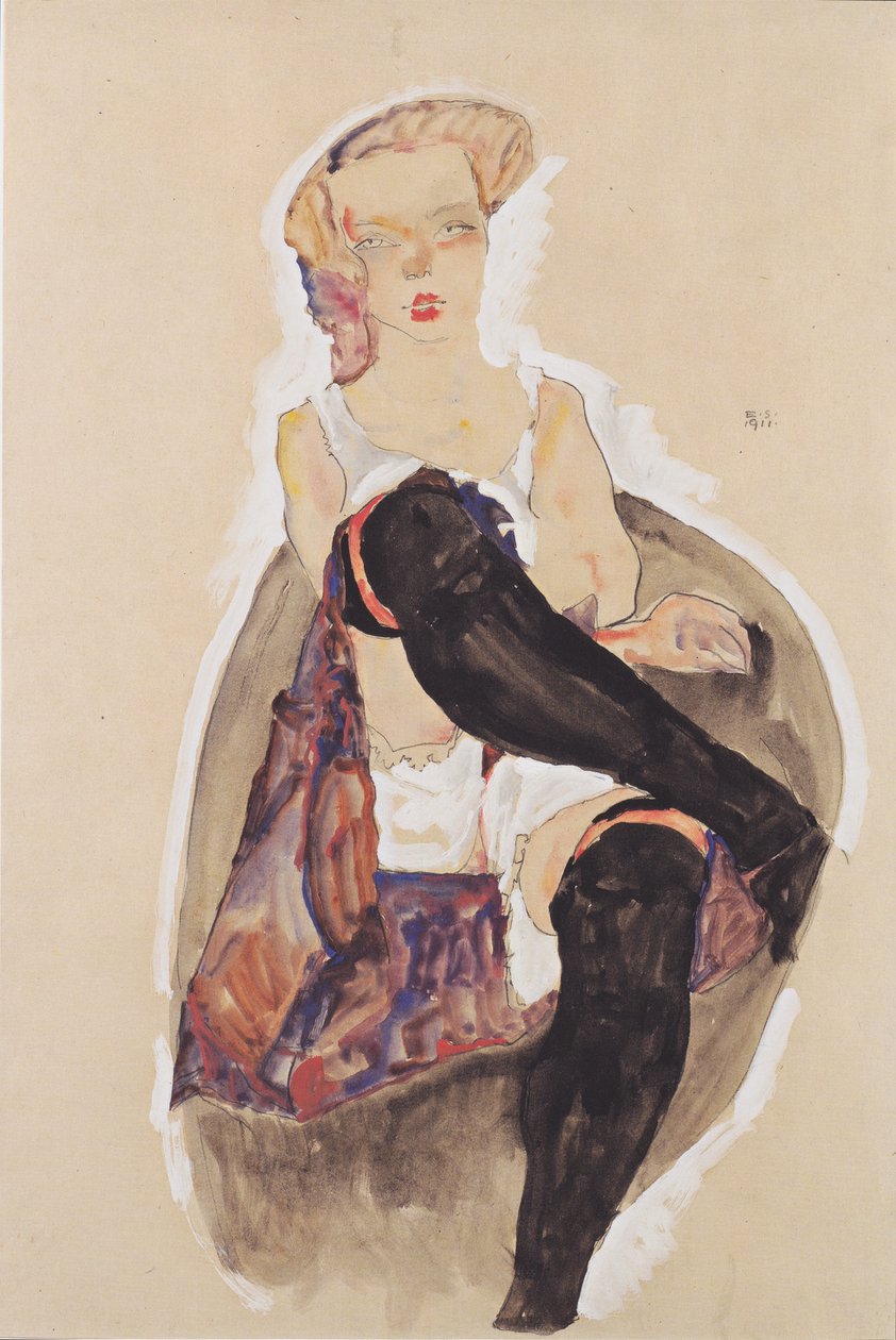 Meisje met gekruiste benen door Egon Schiele