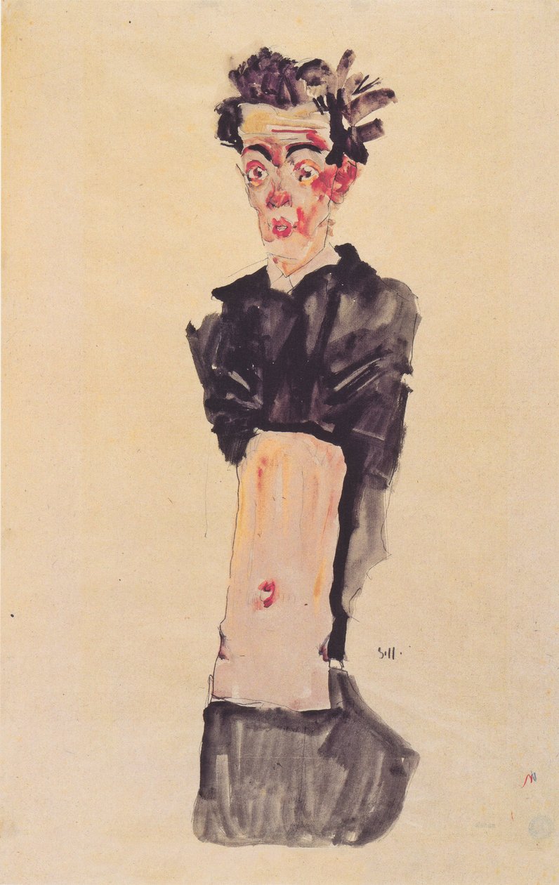 Zelfportret met ontblote navel door Egon Schiele