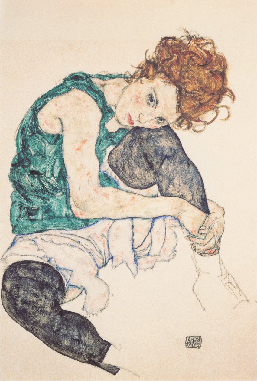 Zittende vrouw met opgetrokken knie door Egon Schiele