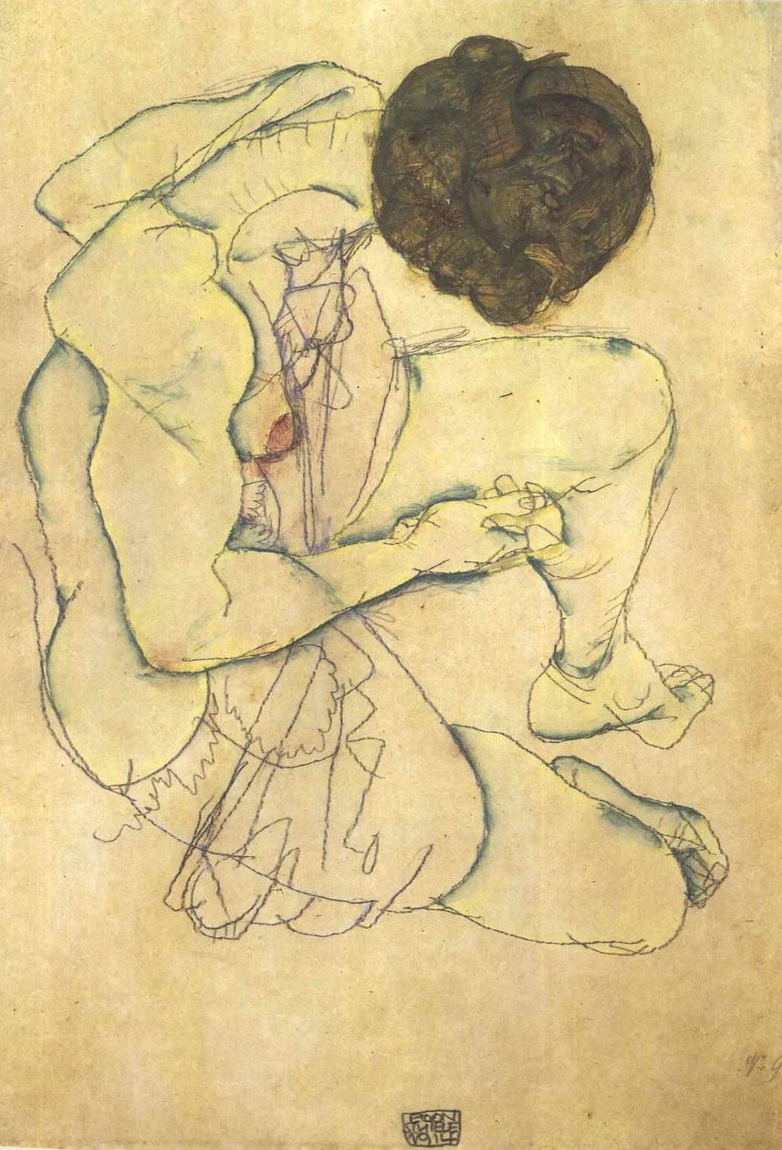 Zittend vrouwelijk naakt door Egon Schiele