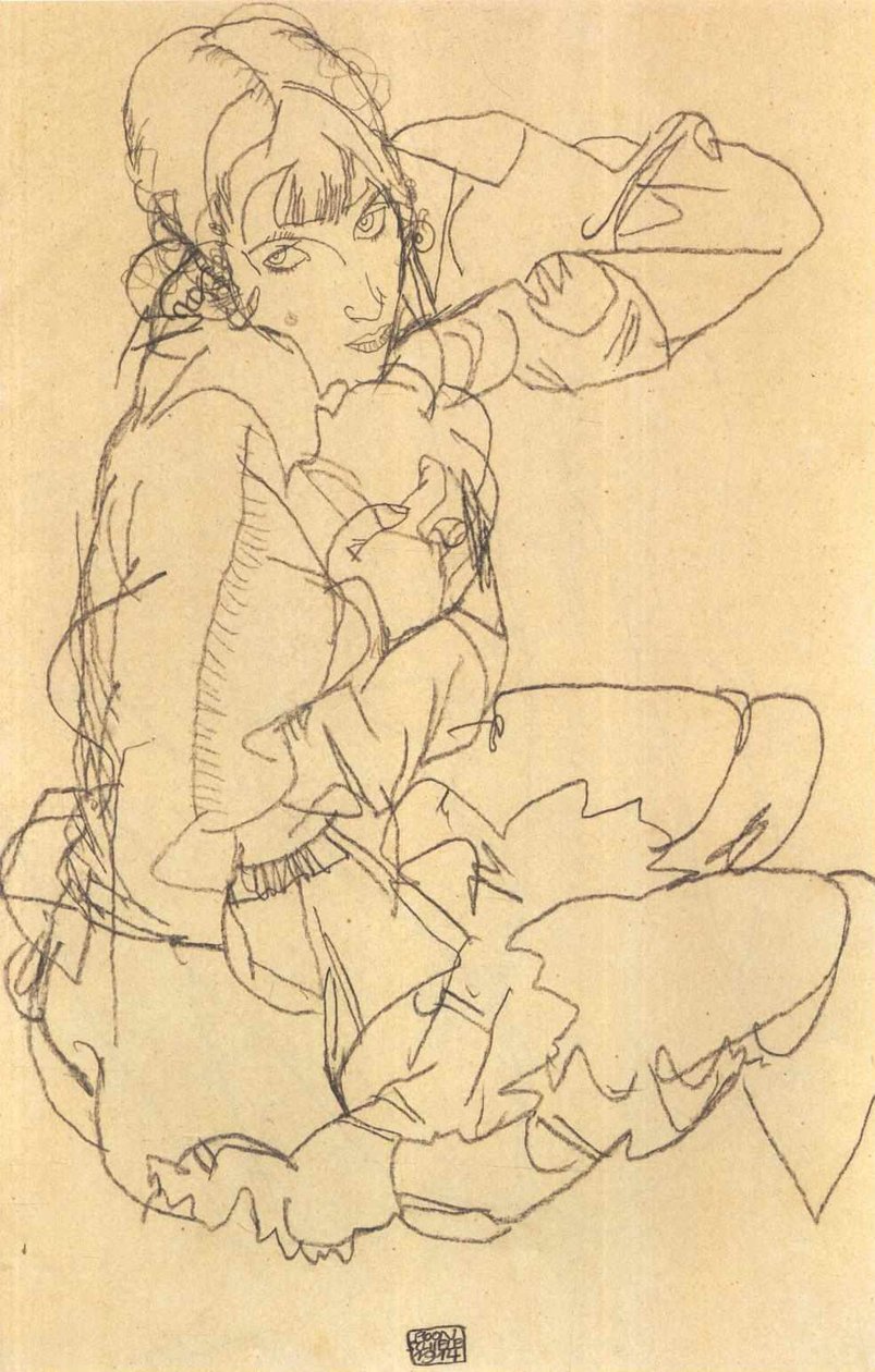 Zittend meisje door Egon Schiele