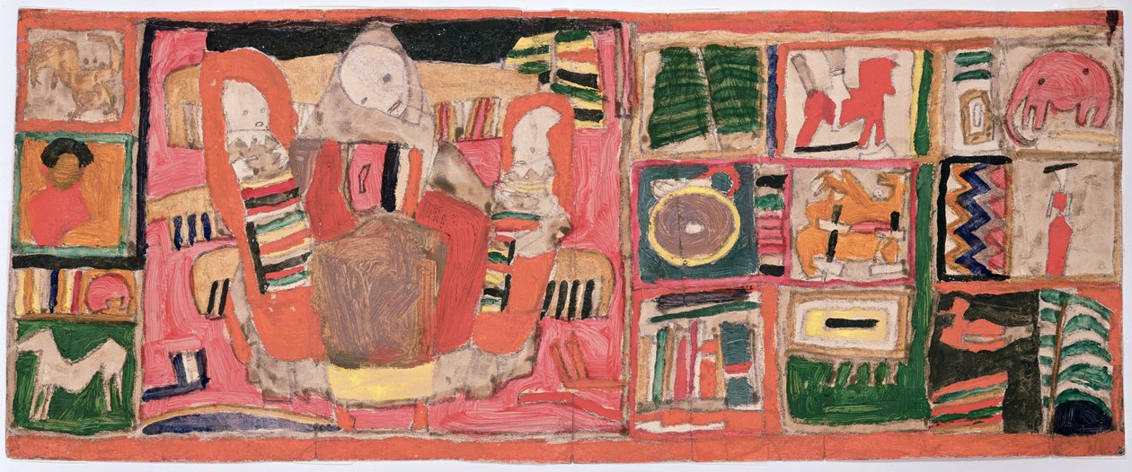 Schets voor een tas met een moeder en twee kinderen, ca.1915 door Egon Schiele