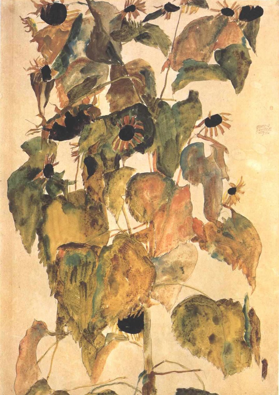 Zonnebloemen door Egon Schiele