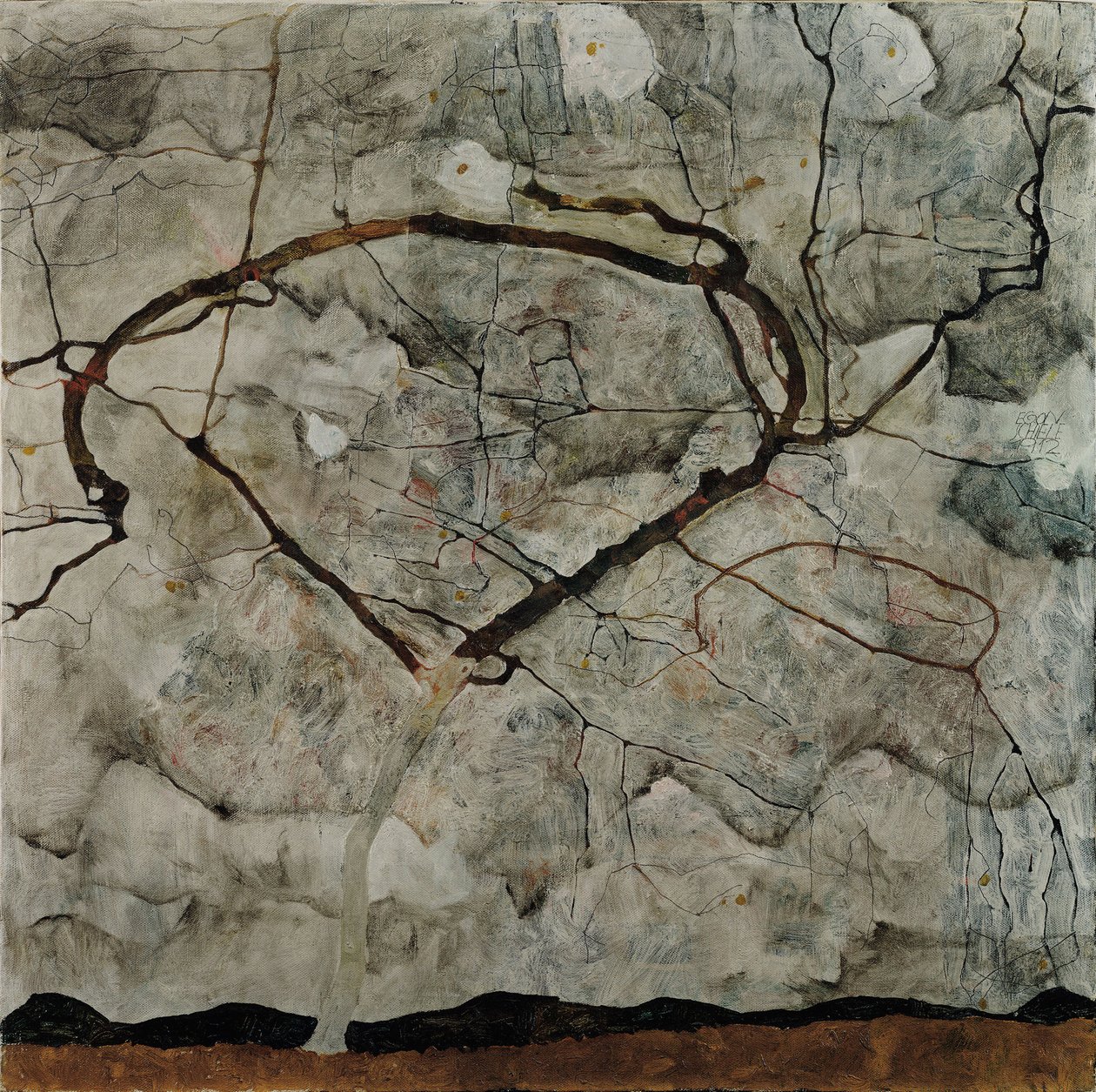 Herfstboom in turbulente lucht door Egon Schiele