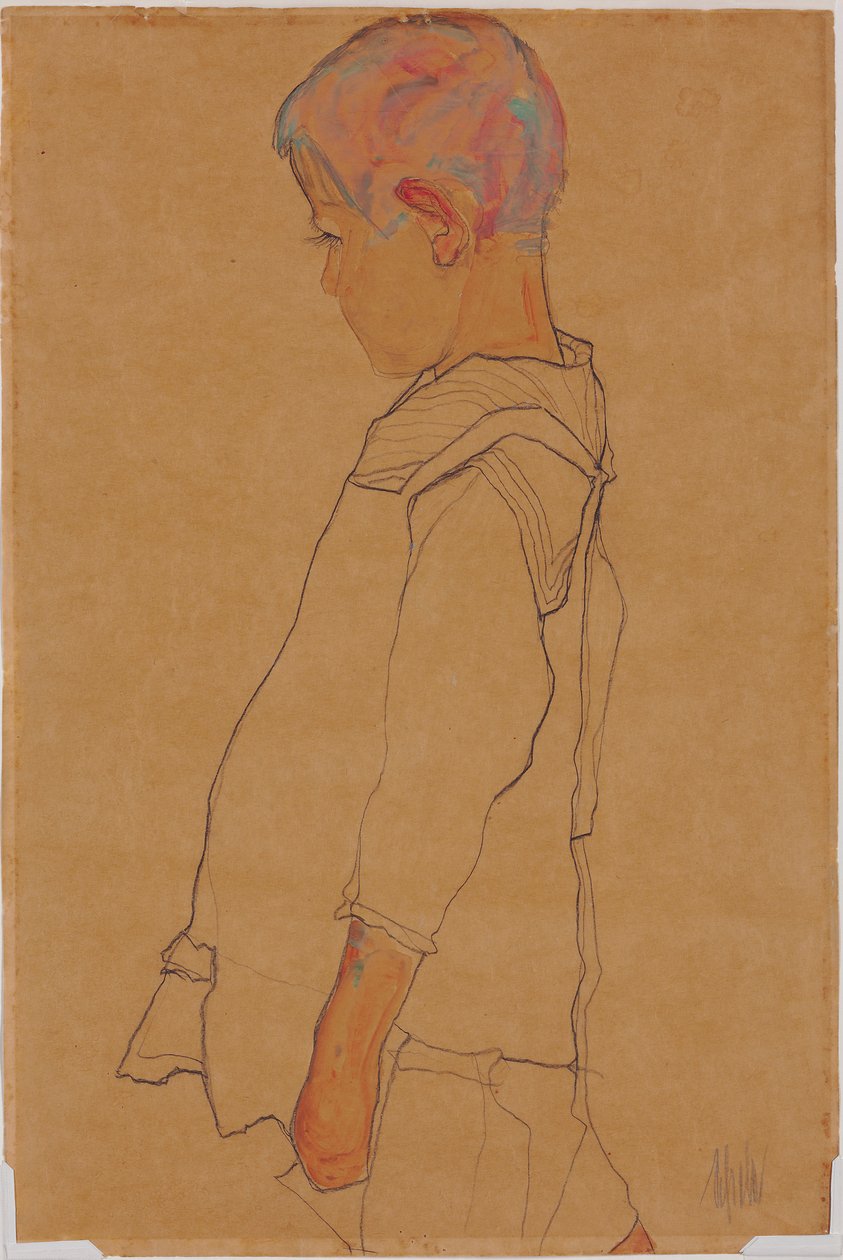 Kind in profiel naar links door Egon Schiele