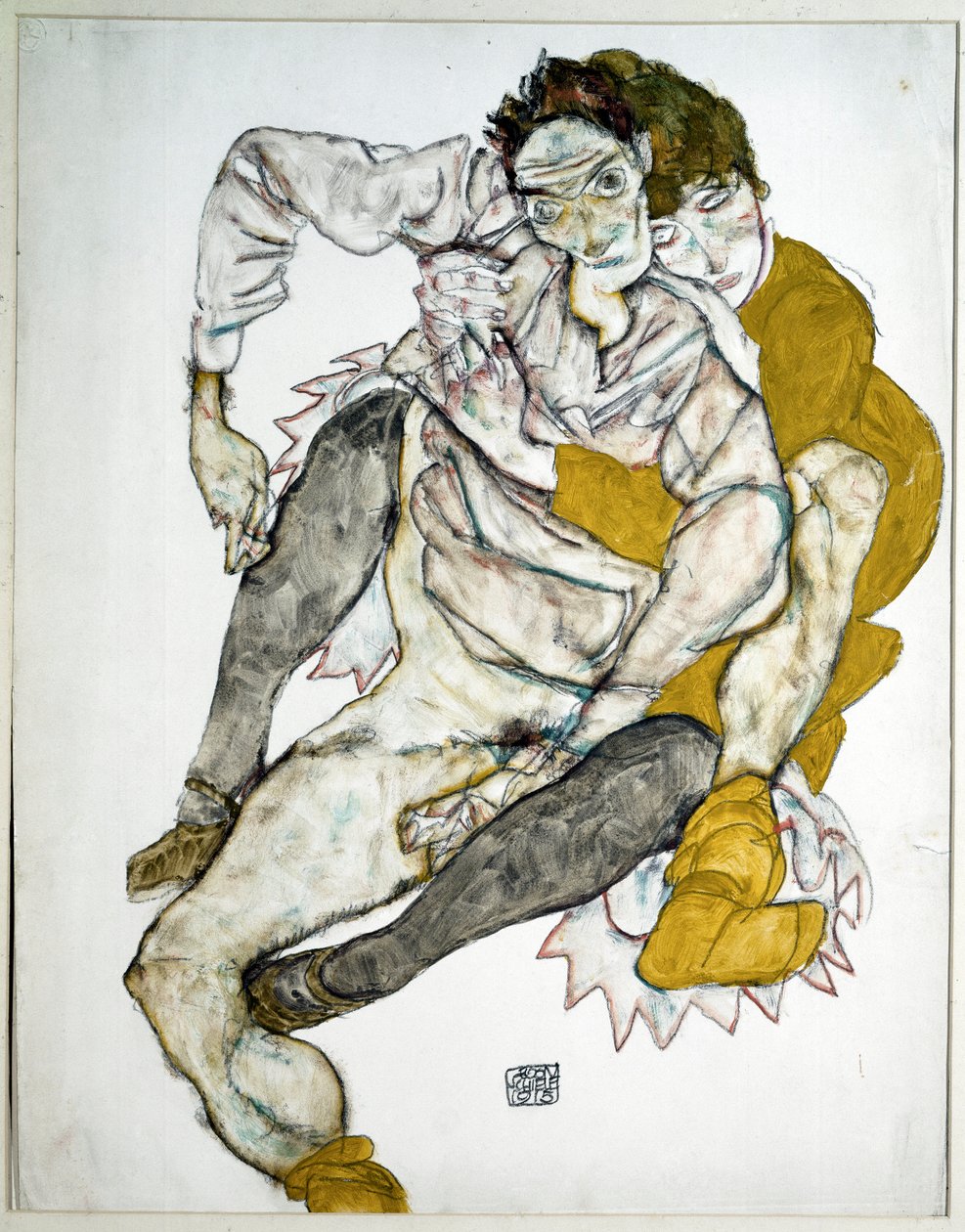 Zittend paar. Tekening door Egon Schiele door Egon Schiele