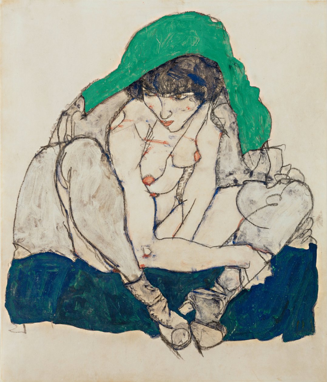 Kruipende Vrouw met Groene Hoofddoek, 1914 door Egon Schiele