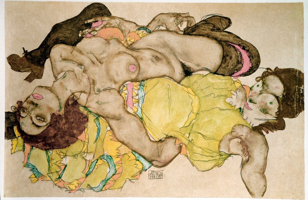 Gekromde vrouwen. Tekening door Egon Schiele door Egon Schiele