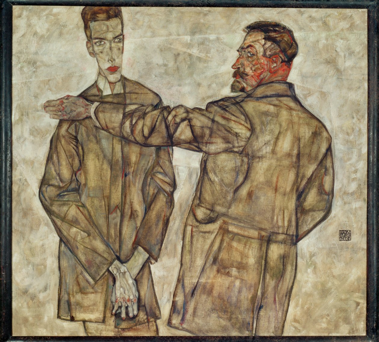 Dubbelportret centrale inspecteur ... (schilderij op doek) door Egon Schiele