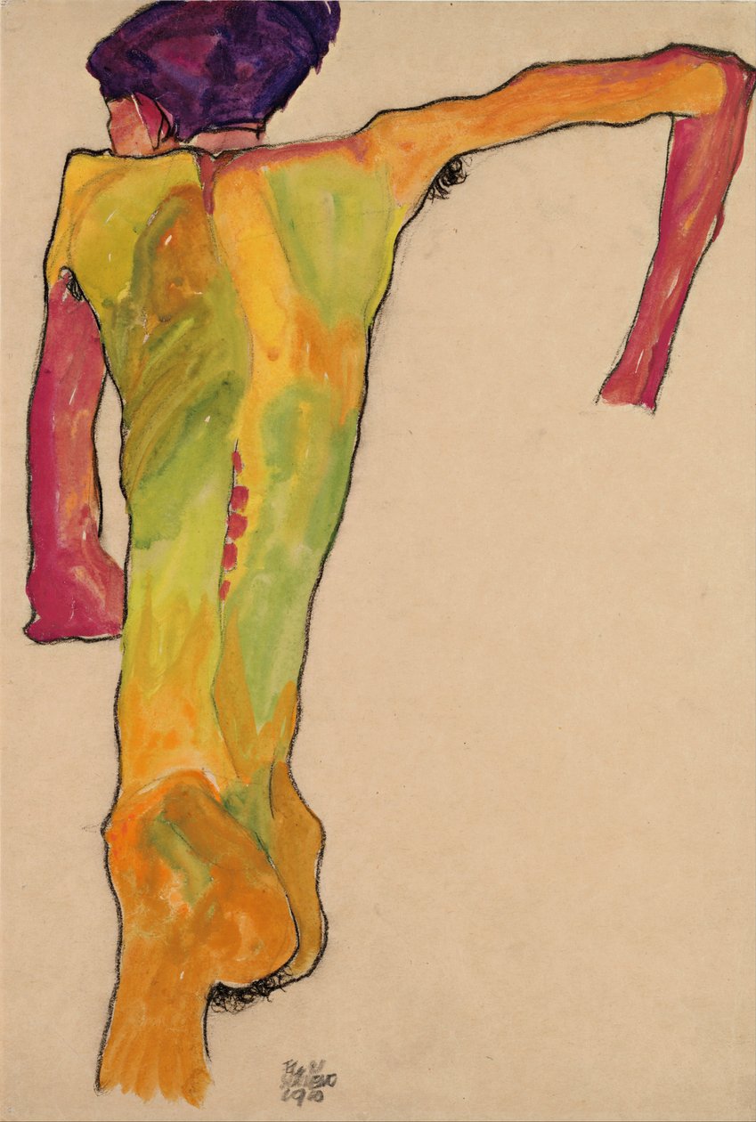 Mannelijke naakt, zichzelf ondersteunend, 1910 door Egon Schiele