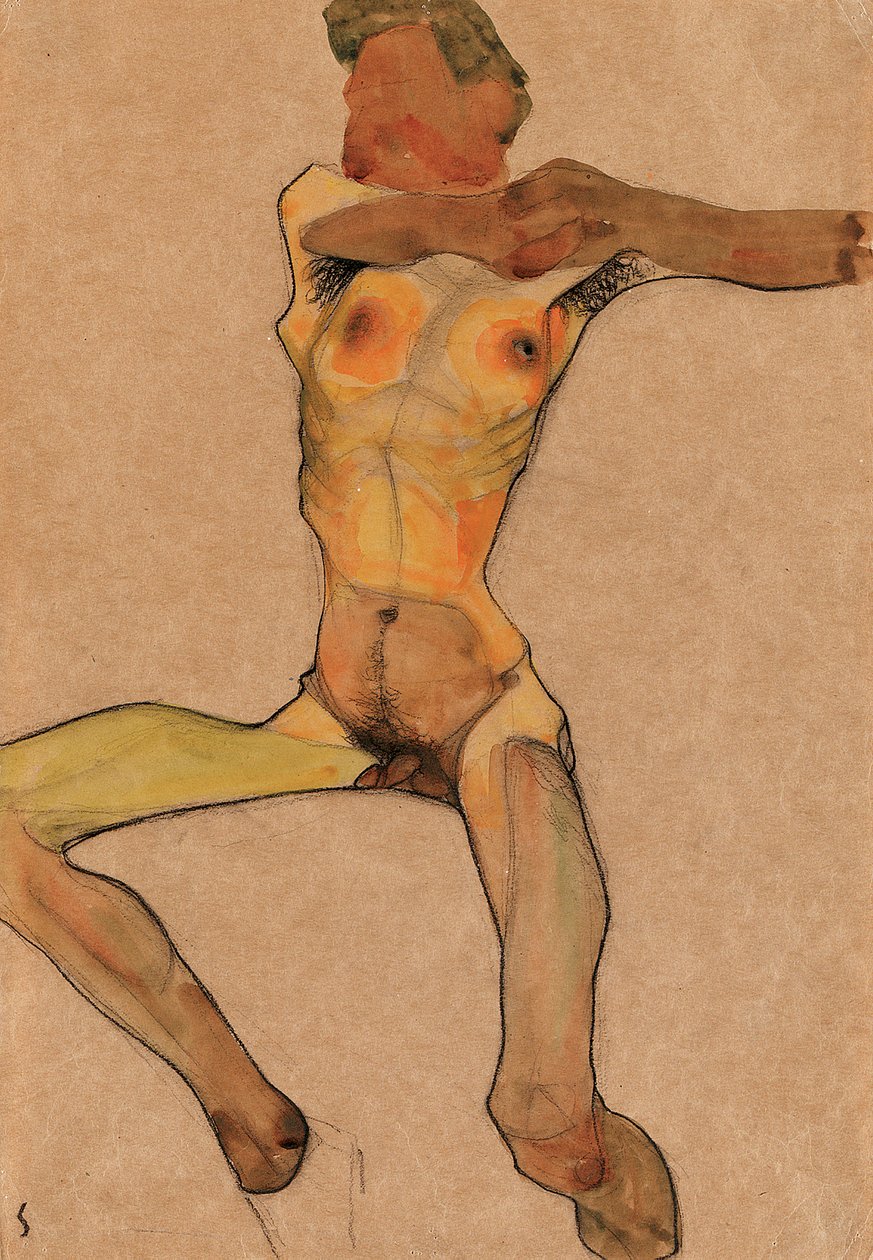 Mannelijk naakt, geel, 1910 door Egon Schiele