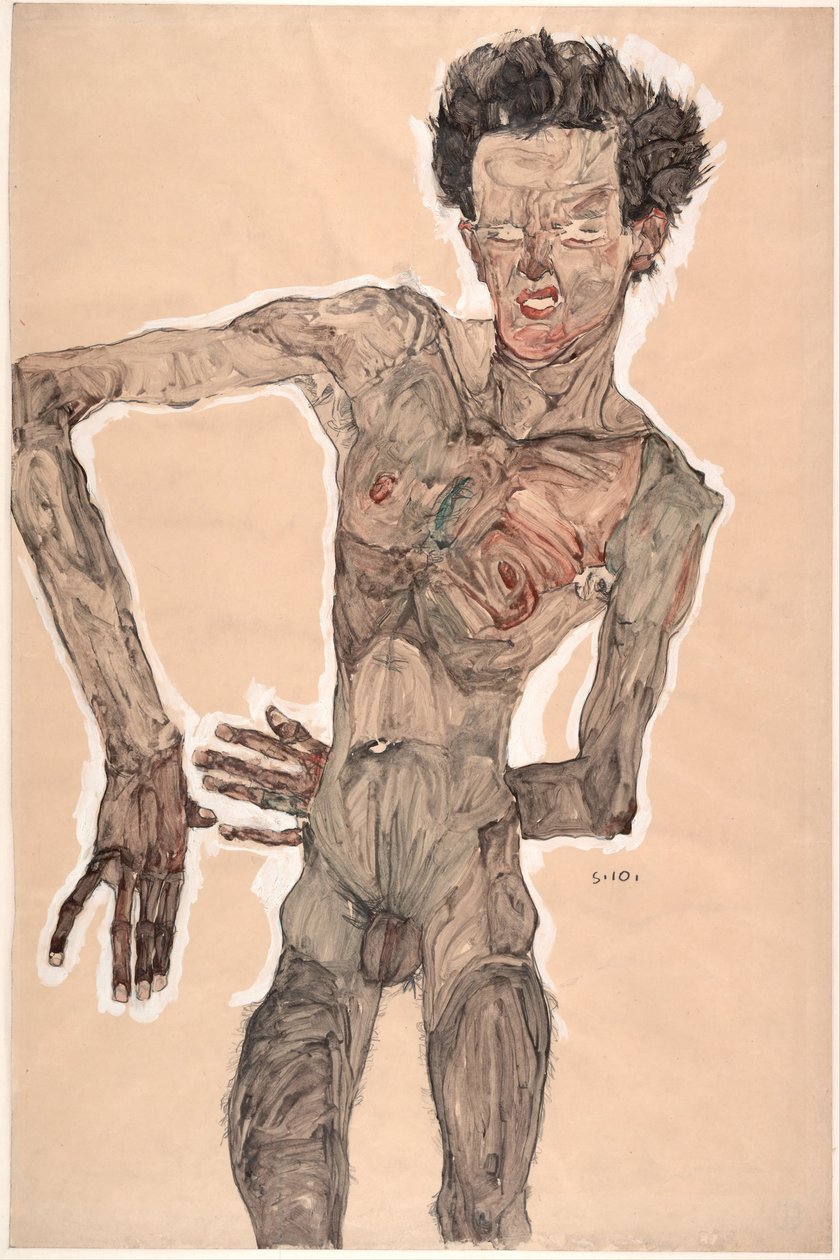 Naakt zelfportret, grimassen, 1910 door Egon Schiele