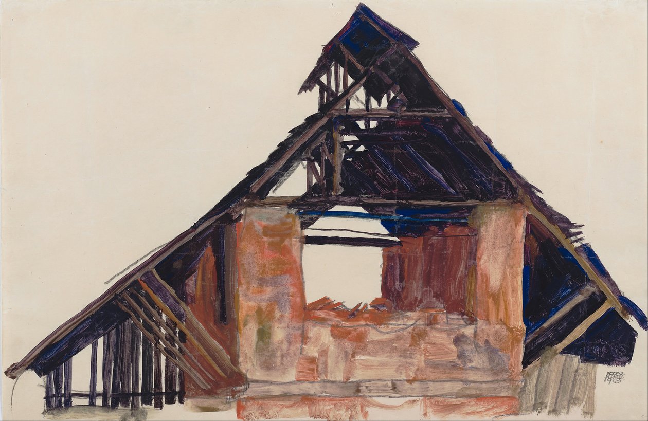 Oude Gevel, 1913 door Egon Schiele