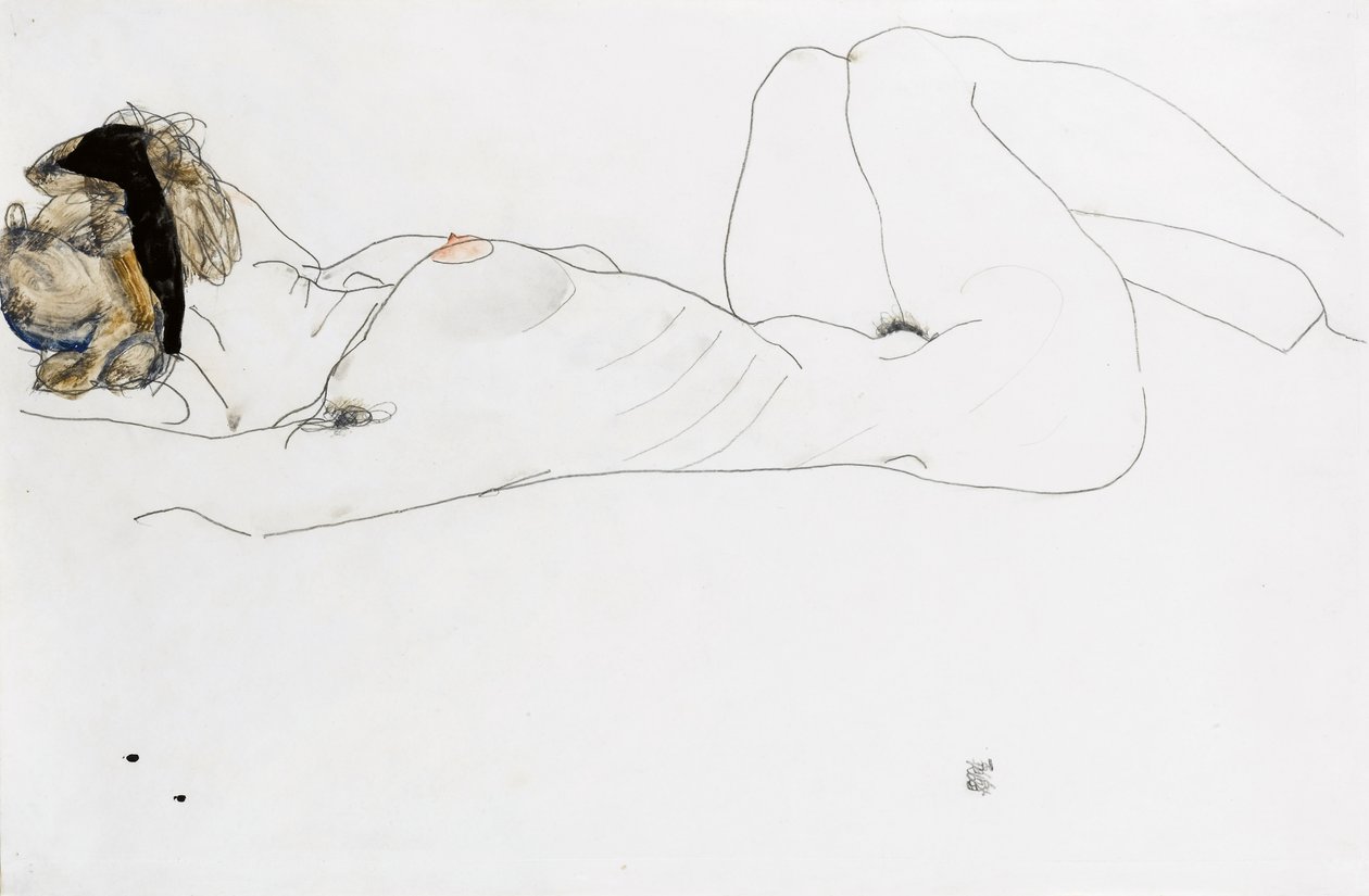 Liggende vrouwelijke naakt, 1912 door Egon Schiele