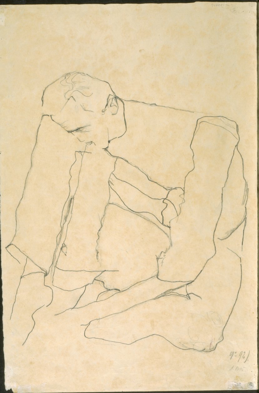 Zittende Man (verso) door Egon Schiele