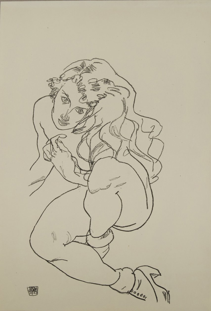 Zittende Naakt, 1917 door Egon Schiele
