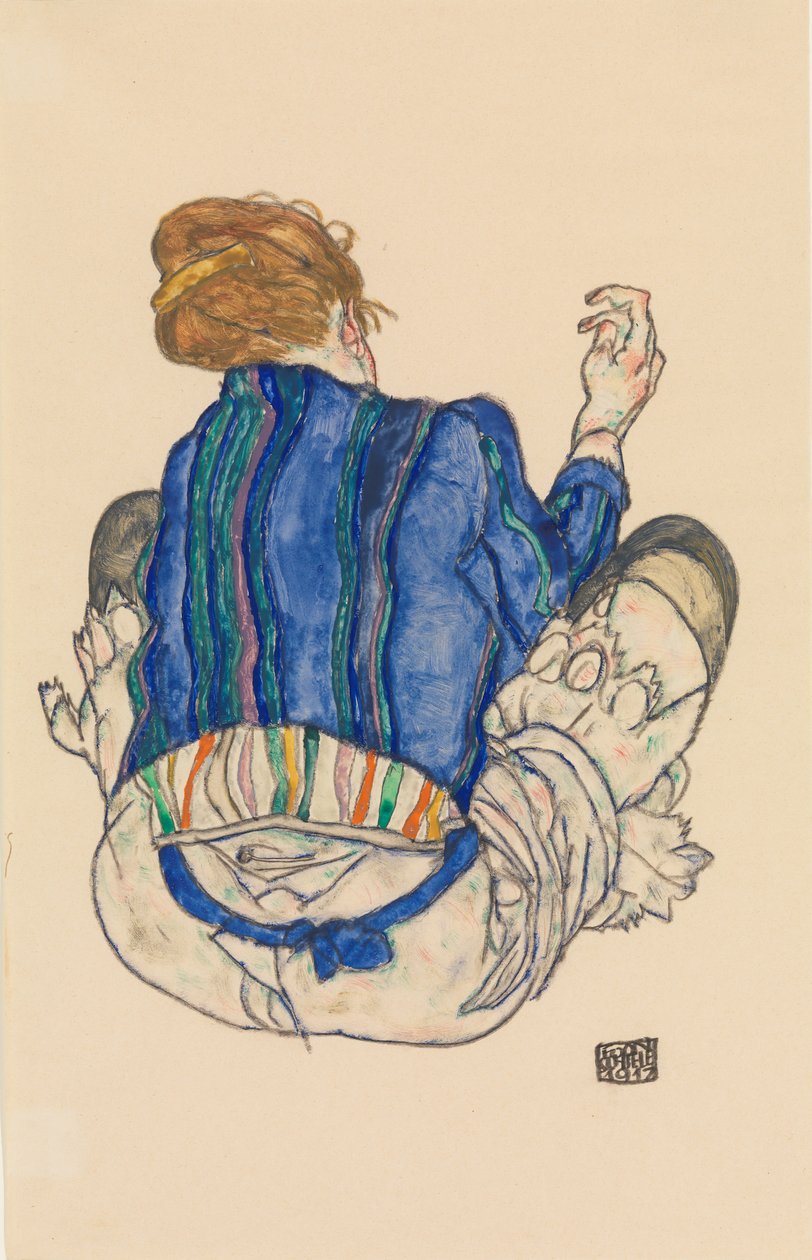 Zittende vrouw, rugaanzicht door Egon Schiele