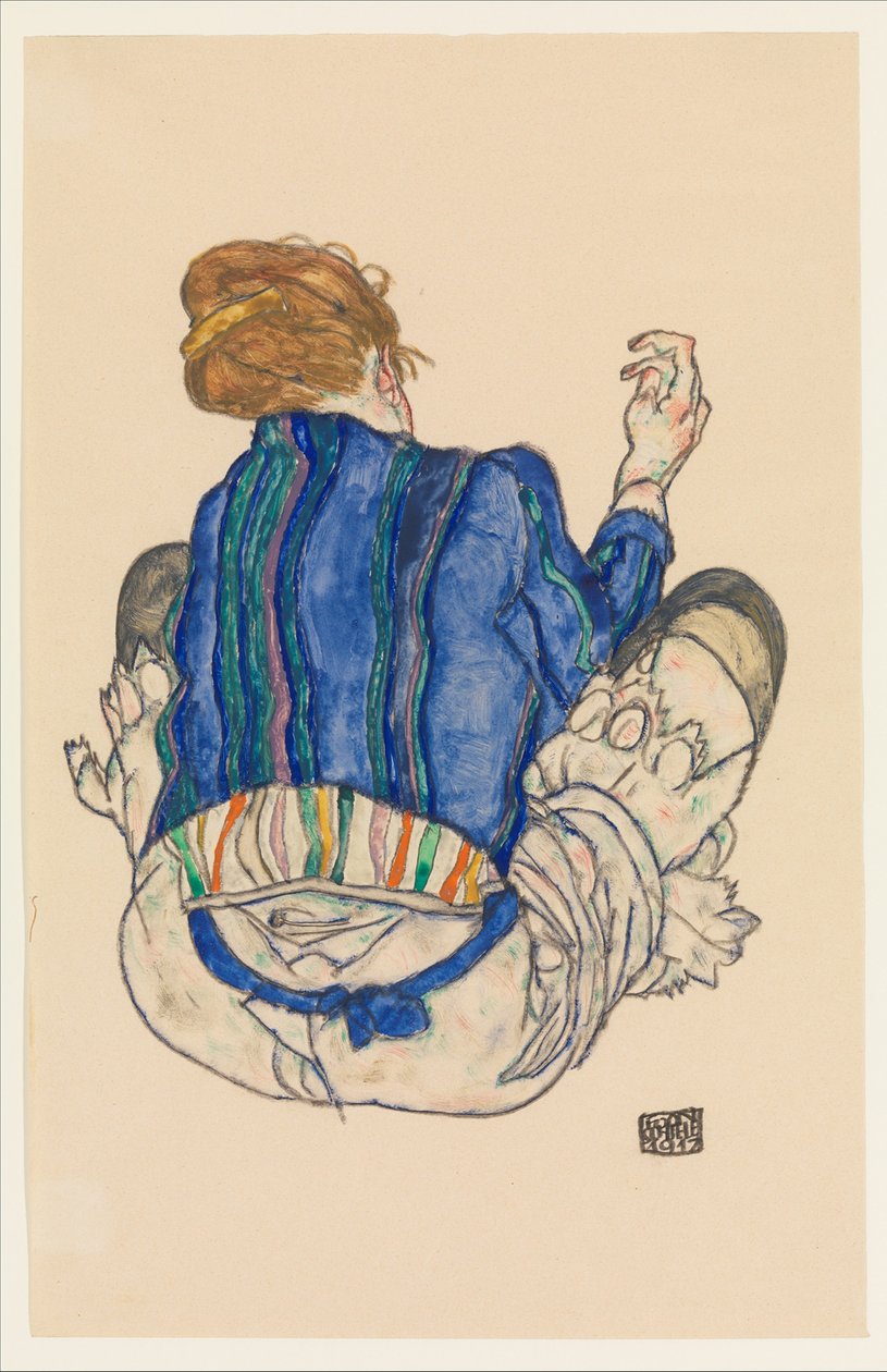 Zittende vrouw, rugaanzicht, 1917 door Egon Schiele