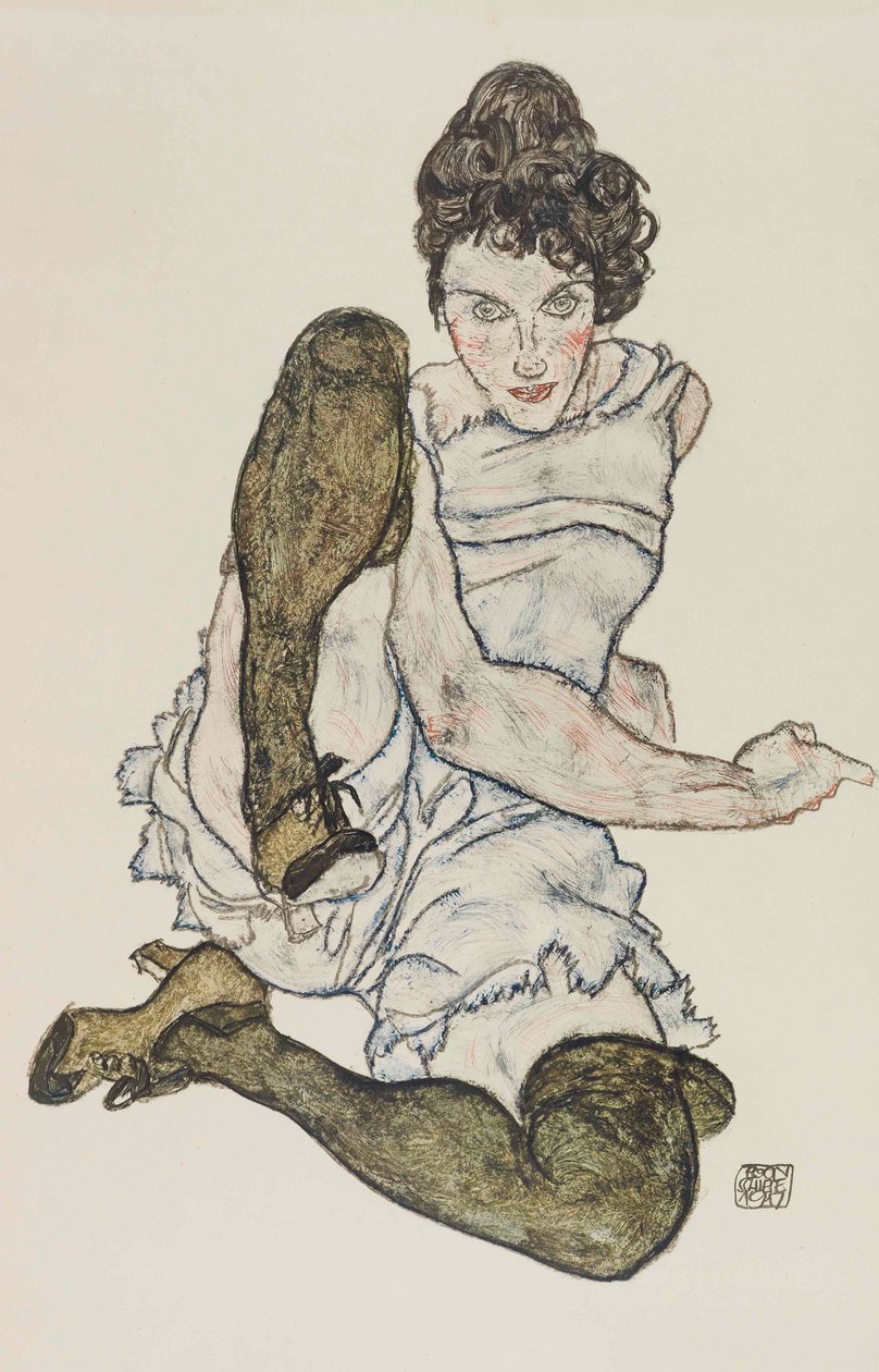 Zittende vrouw met opgetrokken benen, 1917 door Egon Schiele