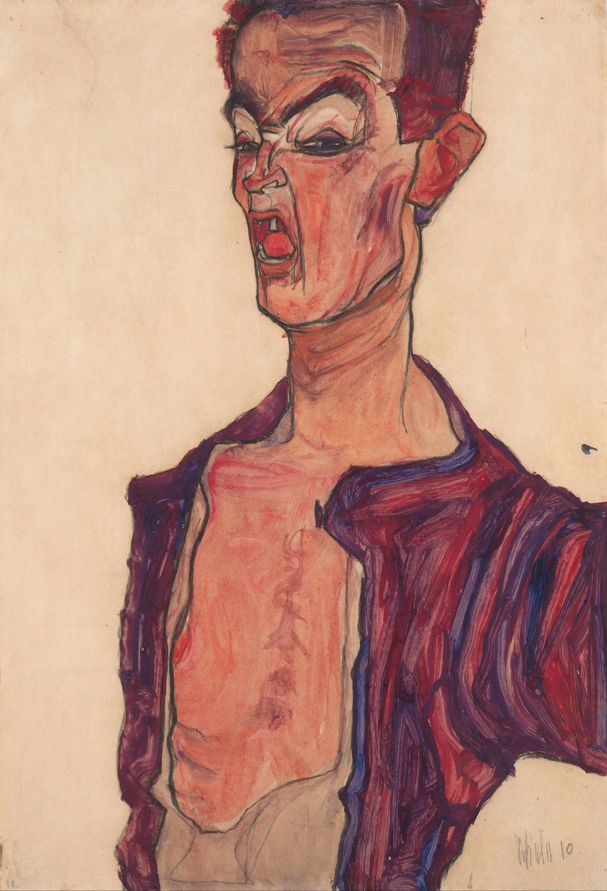 Zelfportret, Grimassend door Egon Schiele