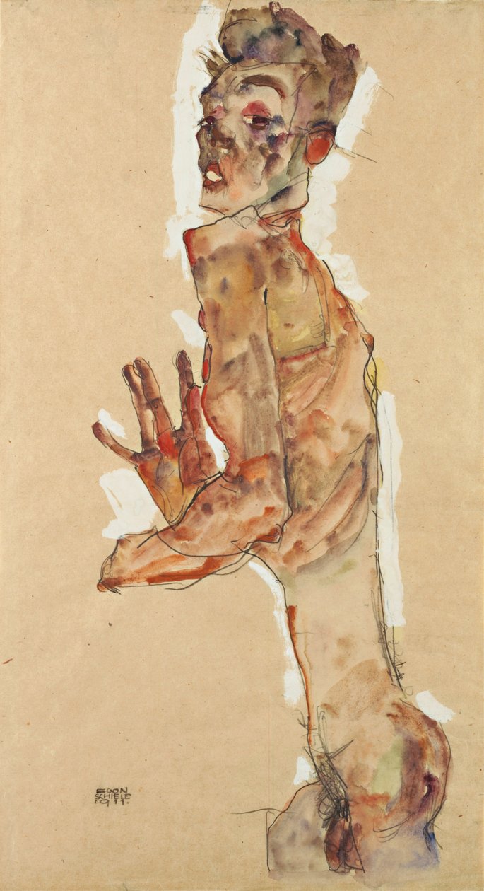 Zelfportret met gespreide vingers, 1911 door Egon Schiele