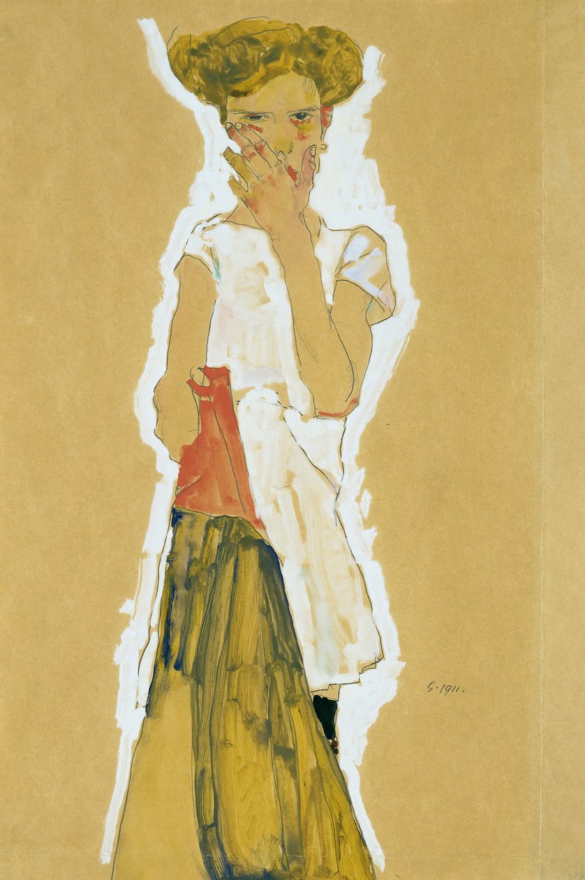 Staand Meisje in Witte Onderrok door Egon Schiele