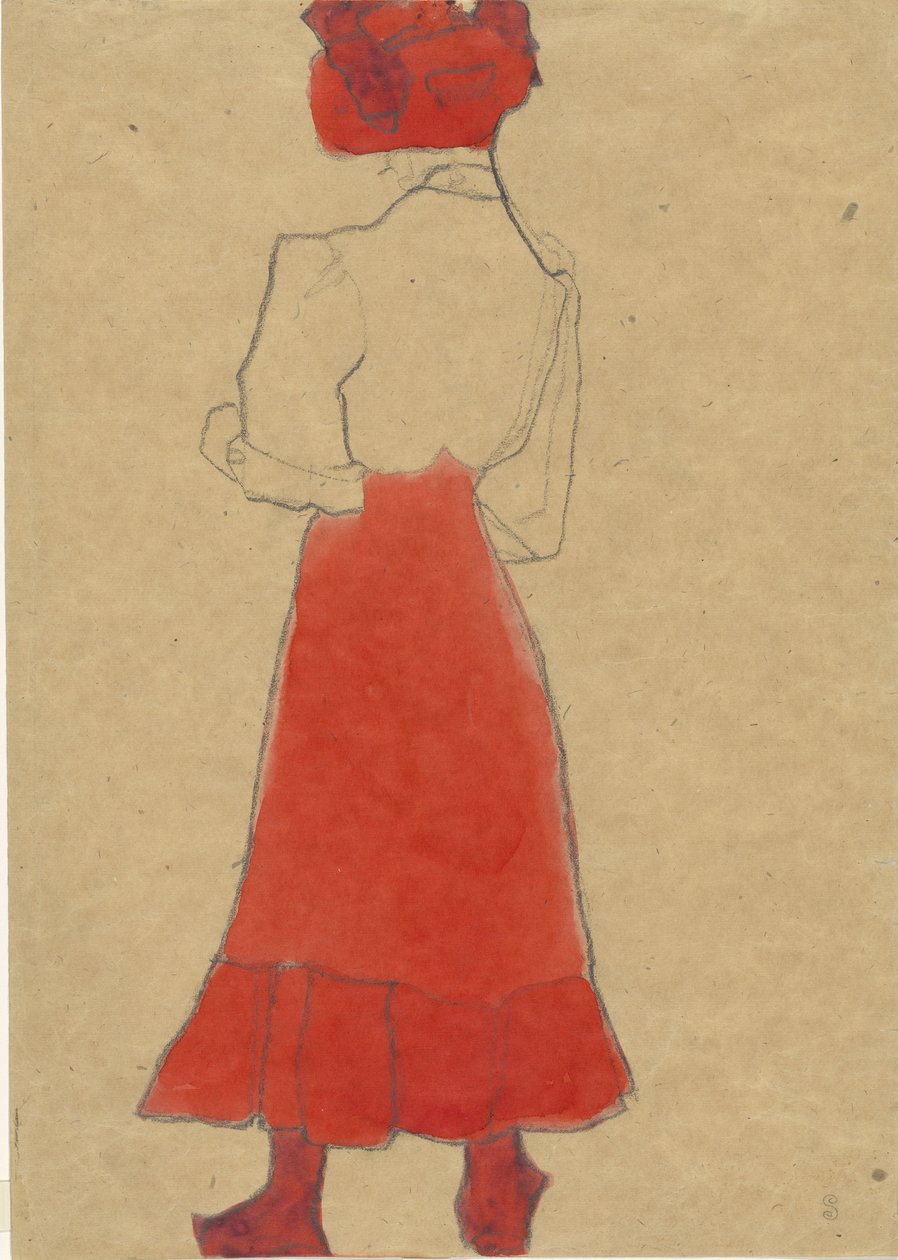 Vrouw met rode rok, ca. 1909 door Egon Schiele