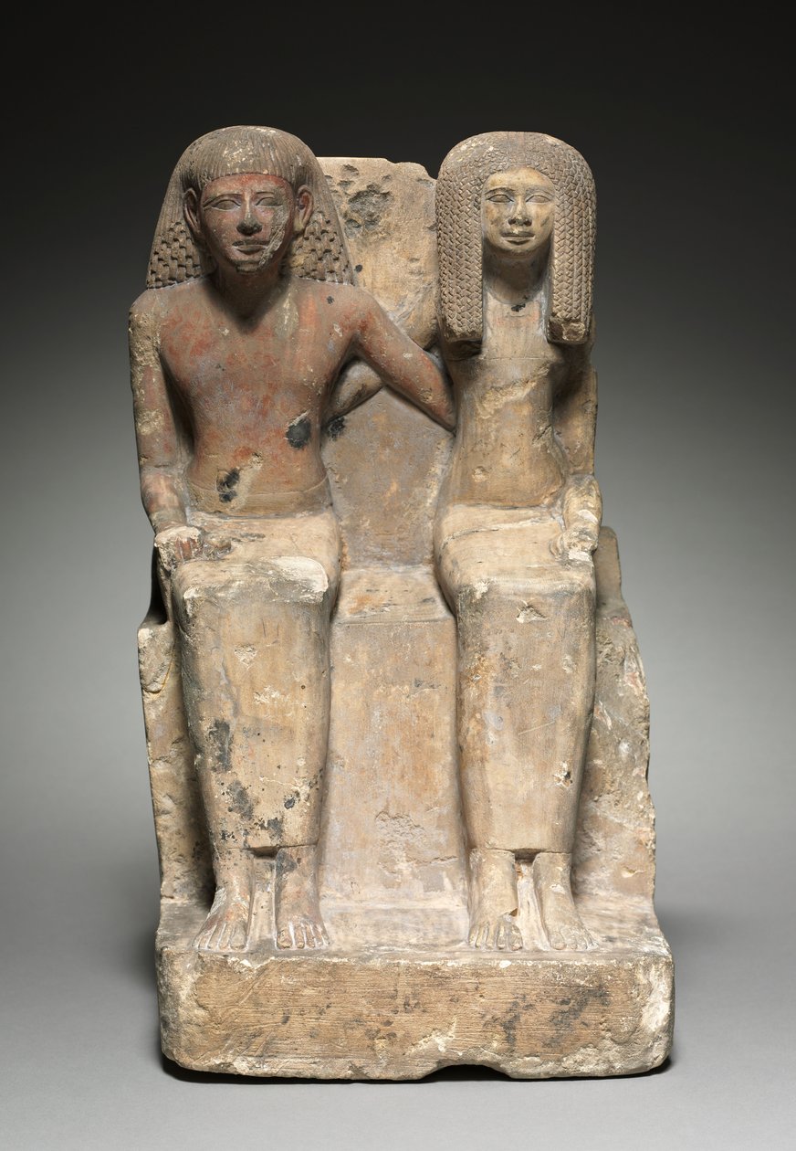 Zittend paar beeld, ca. 1479-1425 v.Chr. door Egyptian 18th Dynasty