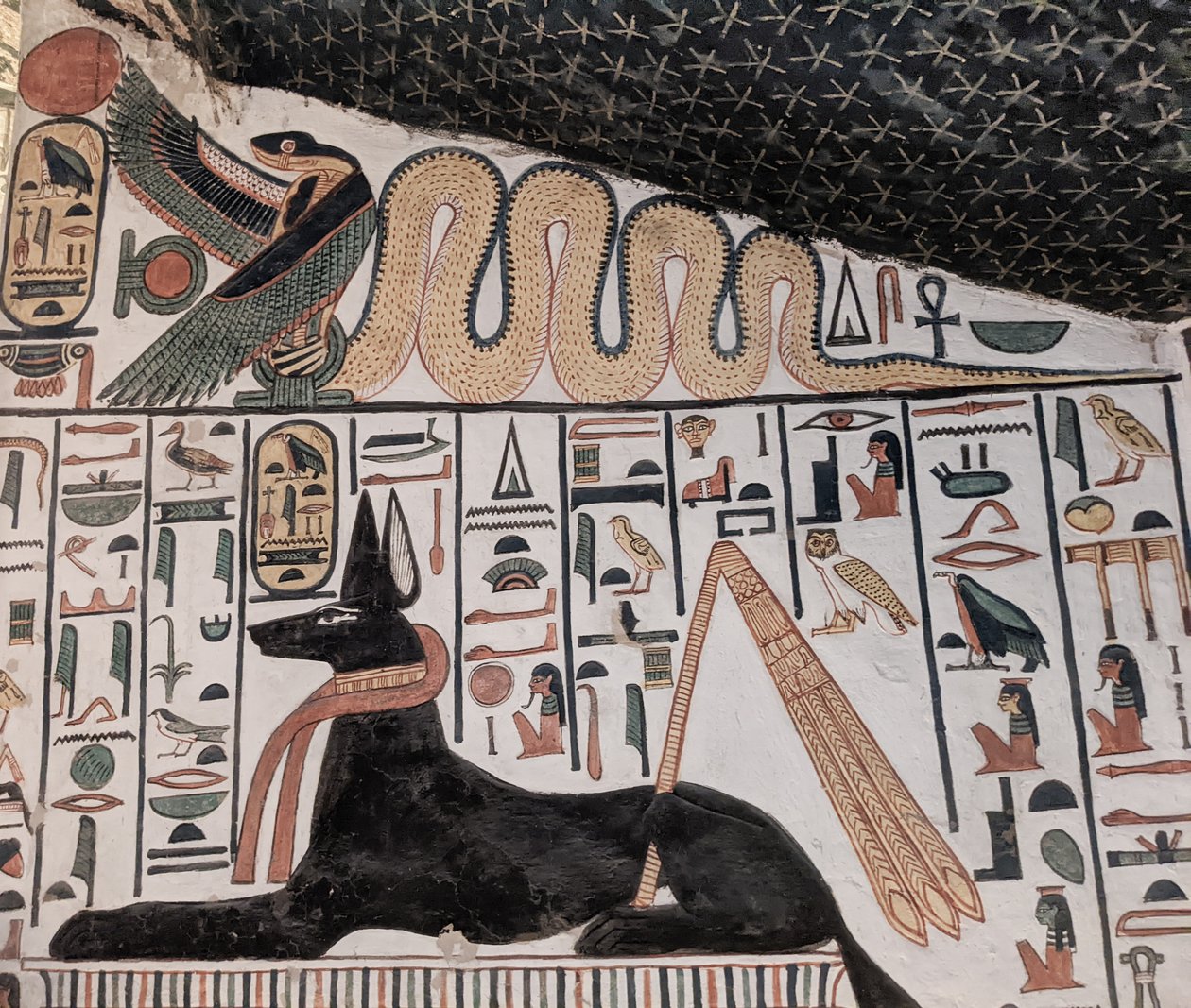 Anubis en cobra (muurschildering) door Egyptian 19th Dynasty