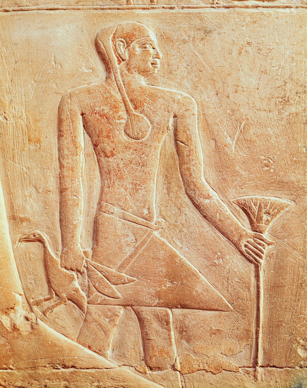 Dienaar en vogel, reliëf door Egyptian 5th Dynasty