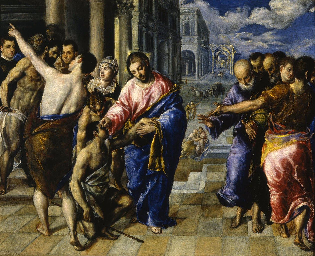 Jezus geneest de blinde man, ca. 1573 door El Greco