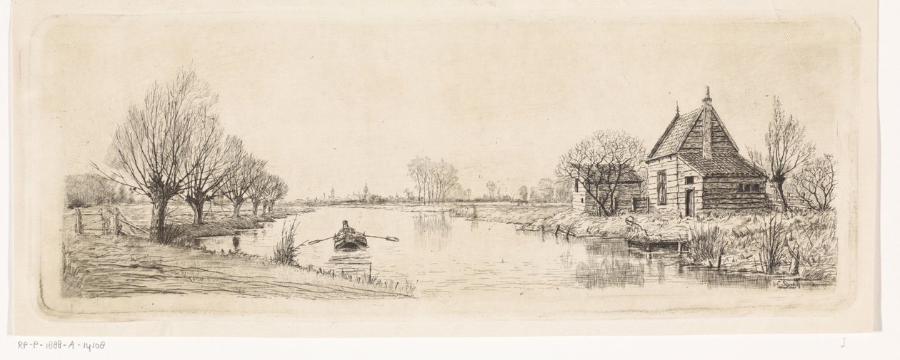 Rivierlandschap met een houten woning door Elias Stark