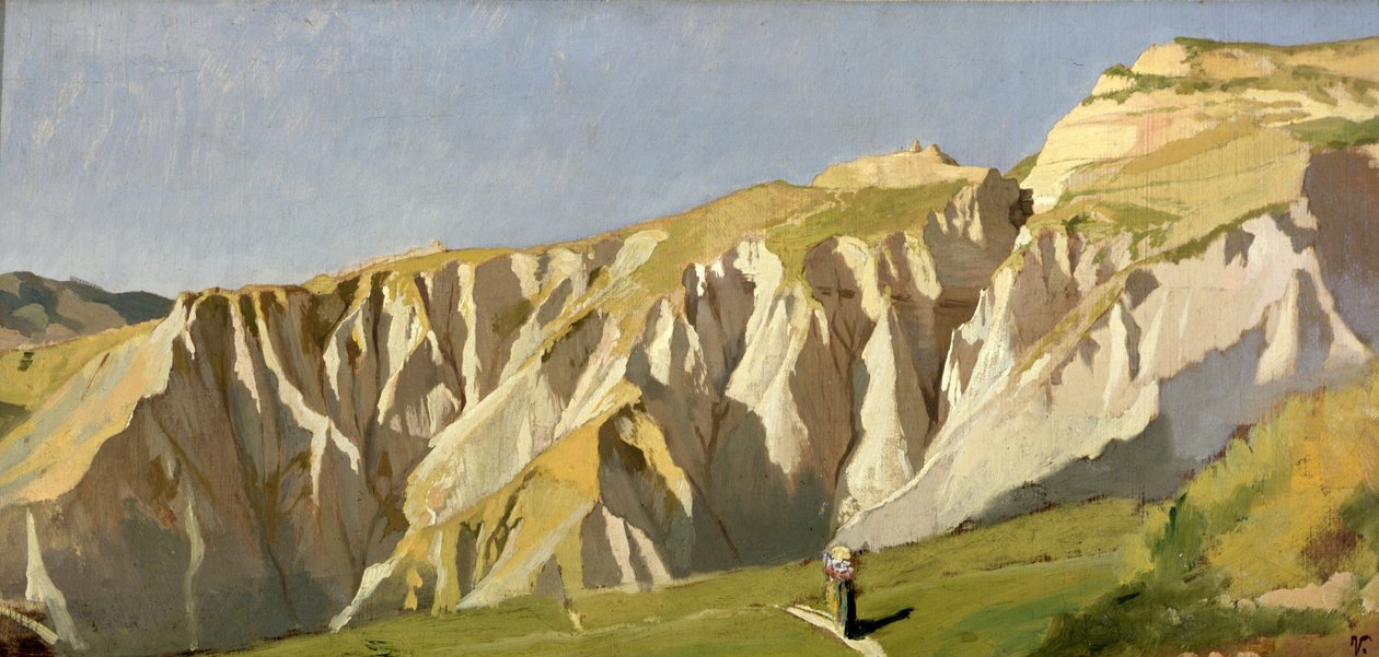 Kliffen van Volterra (olieverf op paneel) door Elihu Vedder