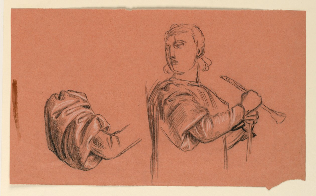 Tekening, details figuurstudie, ca. 1885 door Elihu Vedder