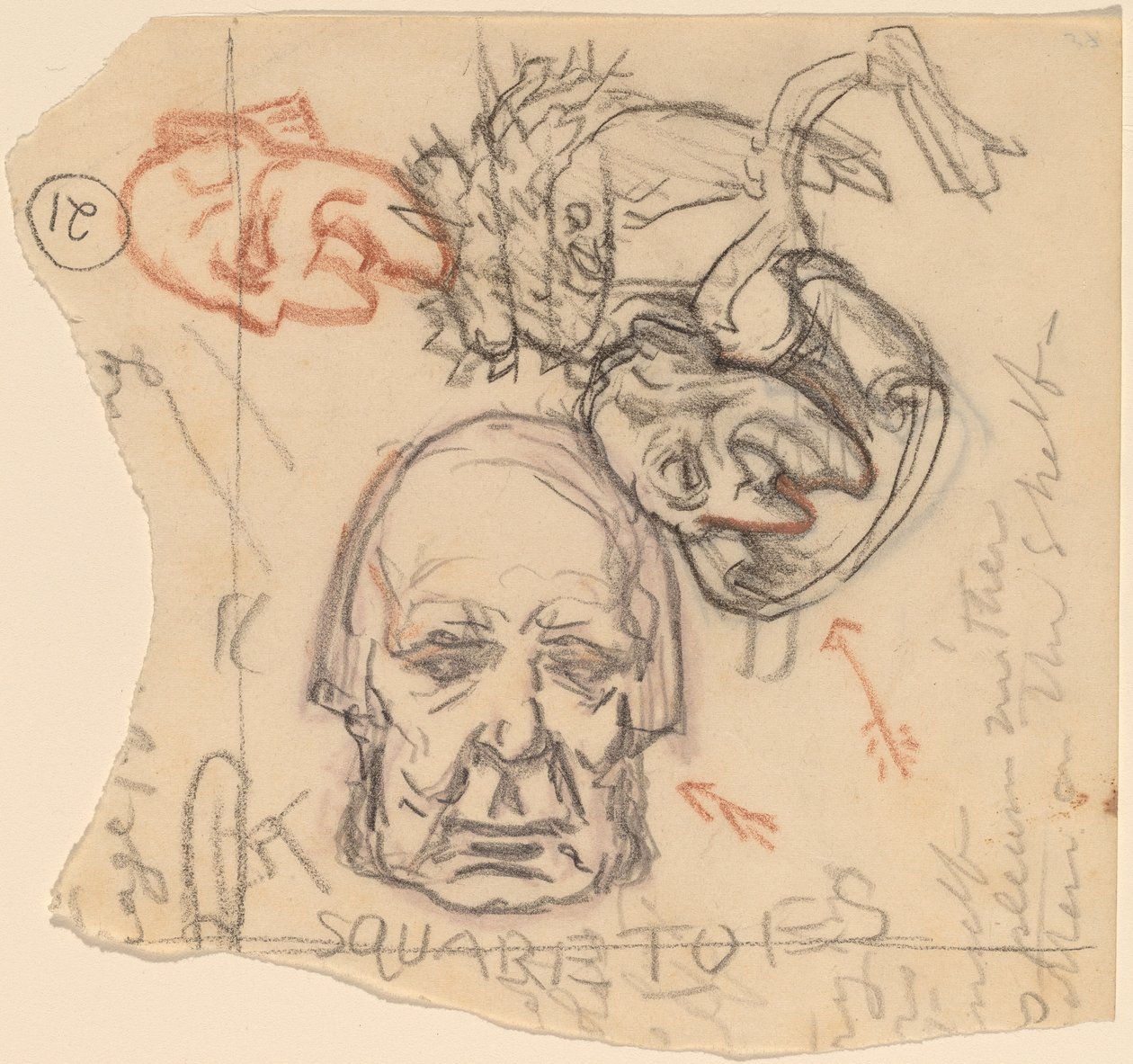 Zelfportret: Karikaturen, ca. 1918 door Elihu Vedder