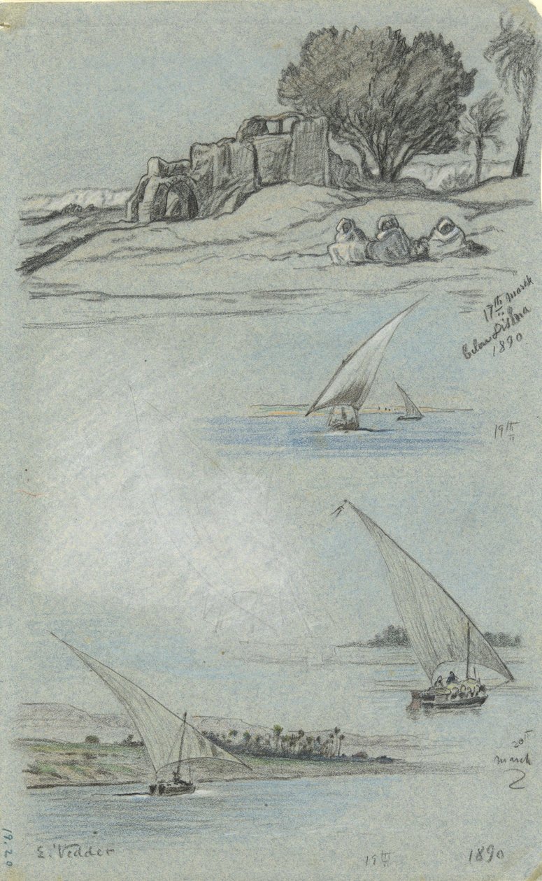 Blad met Studies door Elihu Vedder