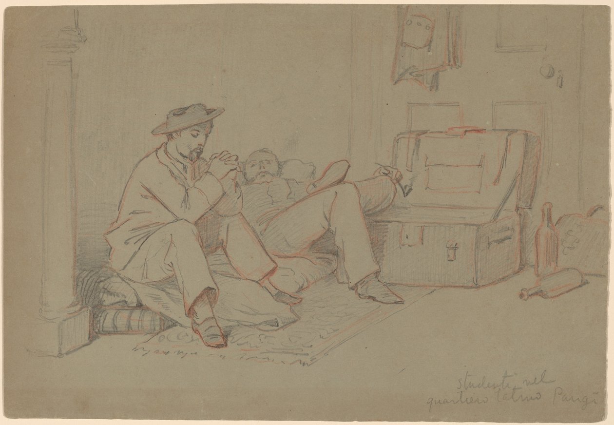 Studenten in het Latijnse Kwartier, Parijs door Elihu Vedder