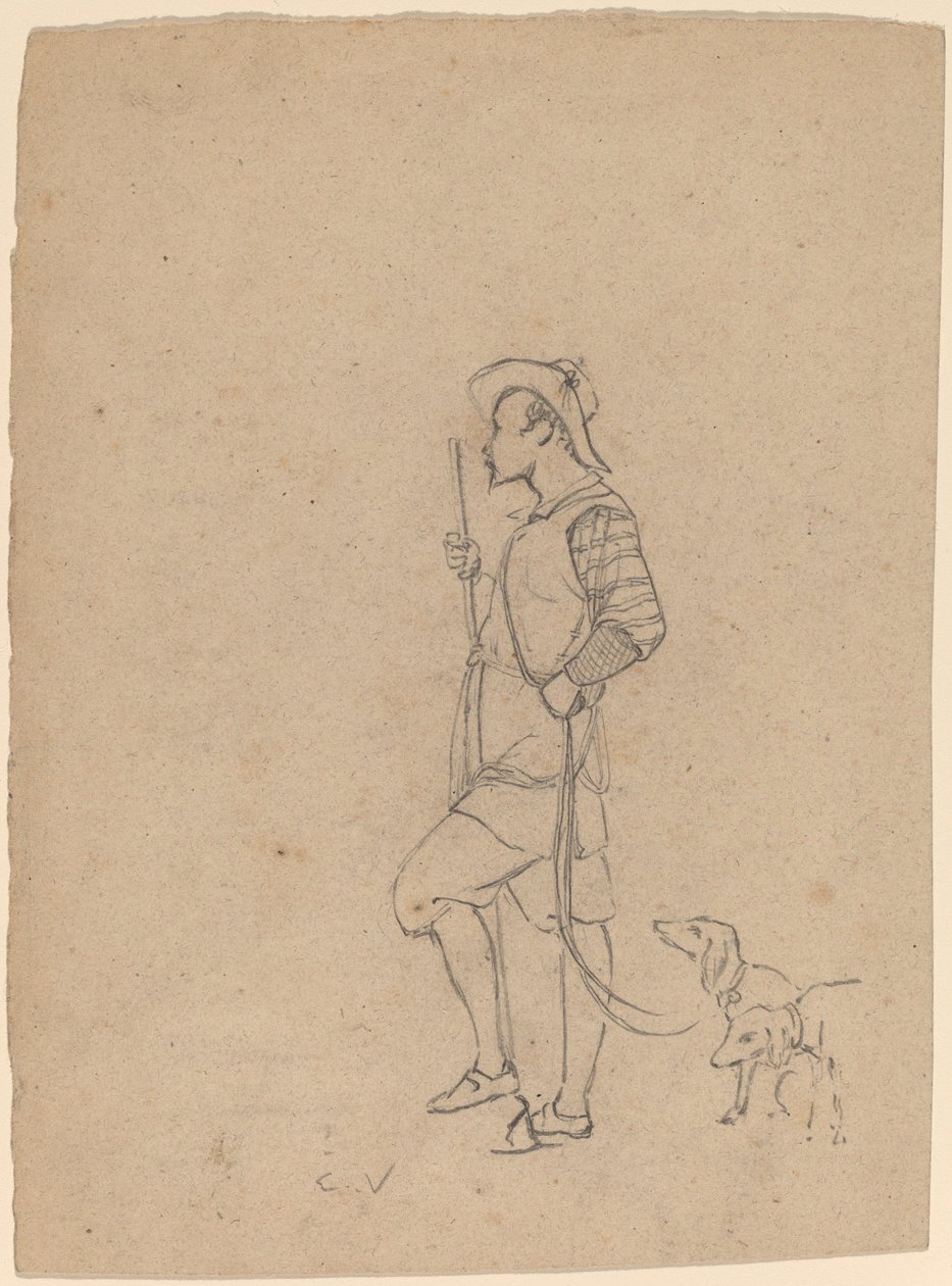 Studie van jager met honden door Elihu Vedder