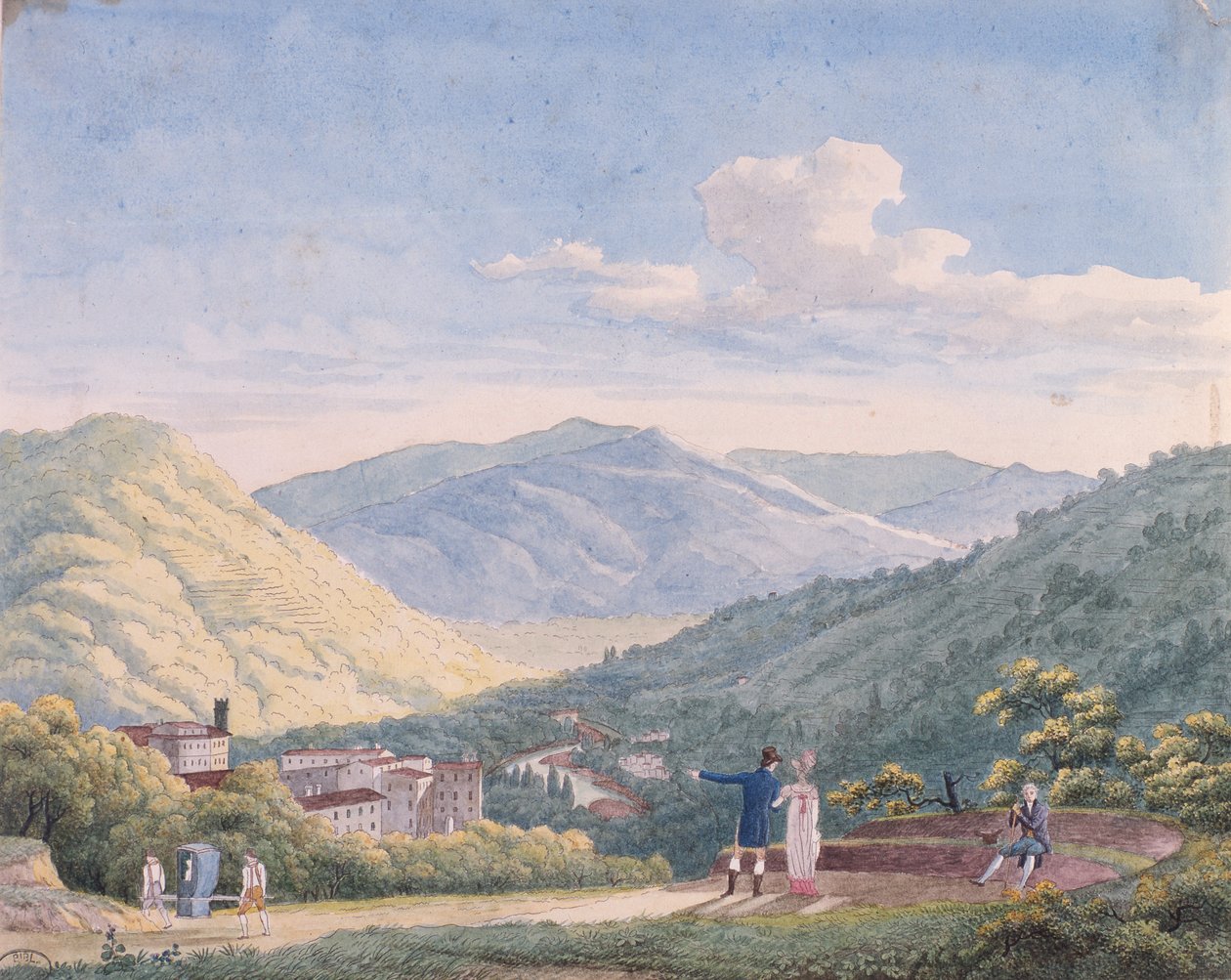 Uitzicht op Bagni di Lucca, oktober 1813 door Elisa Bonaparte