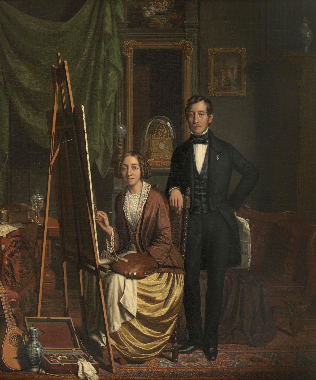 (Zelf)portret van het echtpaar Kiers-Haanen door Elizabeth Haanen (1845) door Elisabeth Alida Haanen