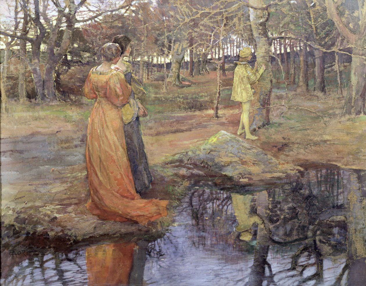Middeleeuws boslandschap, 1880s door Elizabeth Adela Stanhope Forbes