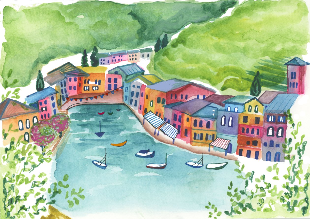 Haven van Genua, 2018 (aquarel) door Elizabeth Rider