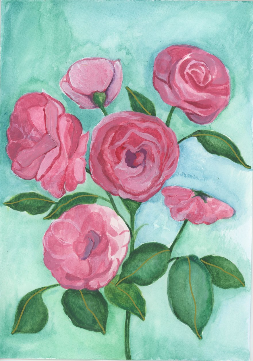 Roze rozen, 2017 (aquarel) door Elizabeth Rider