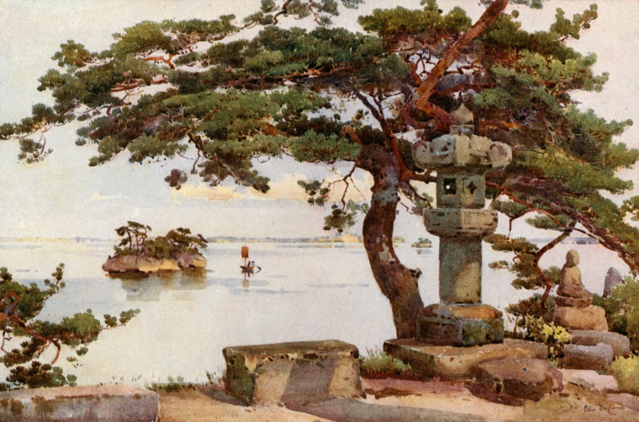 Dennenboom bij Matsushima (kleurenlitho) door Ella Du Cane