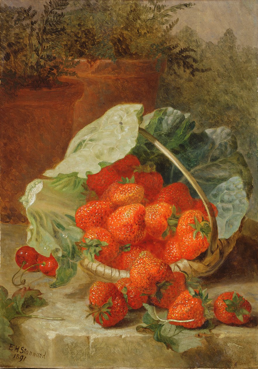 Aardbeien in een koolblad, 1891 door Eloise Harriet Stannard