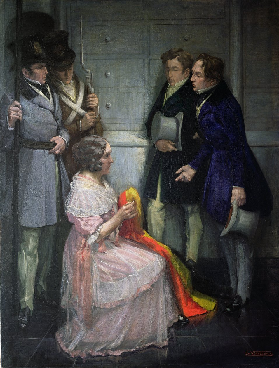 Mevrouw Abst creëert de eerste Belgische vlag, ca. 1830 door Em Vermeersch