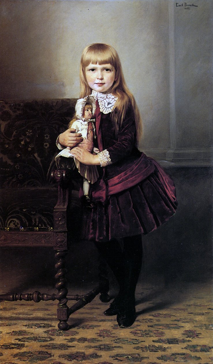 Jong meisje met haar pop, 1887 door Emil Brack