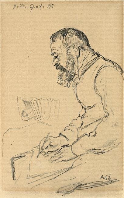 Ferdinand Hodler tekenend Genève 1911 door Emil Orlik