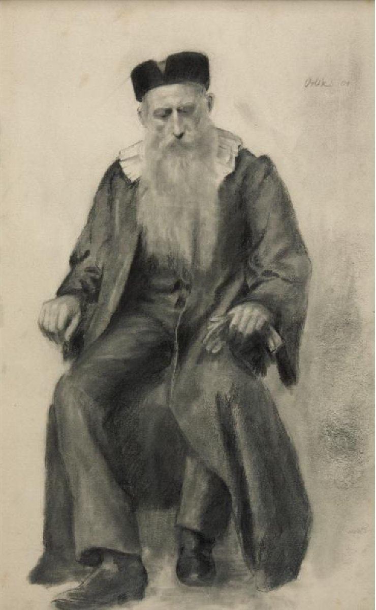 Portret van een rabbi door Emil Orlik