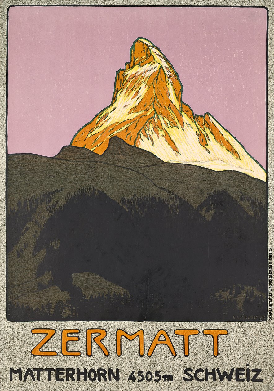 Poster die Zermatt, Zwitserland adverteert door Emil Cardinaux